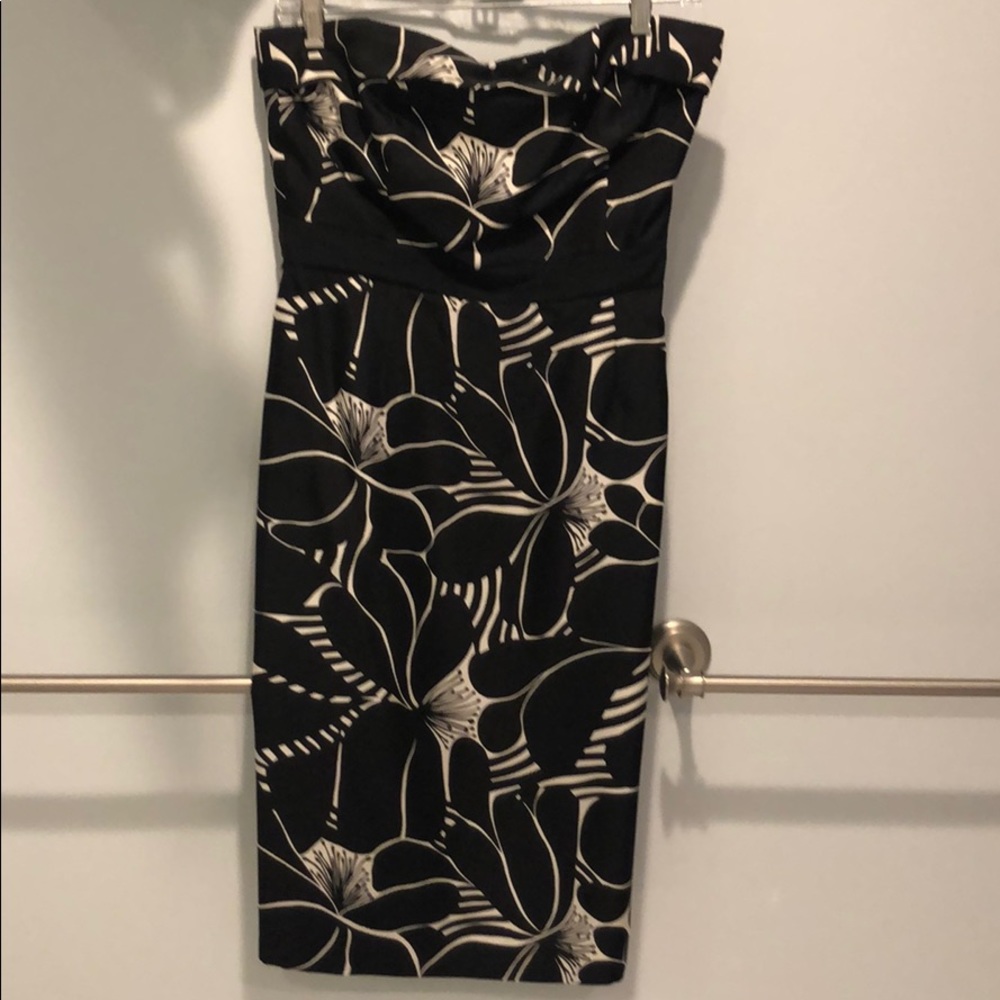 Milly Black and White Flowered Silk Dress